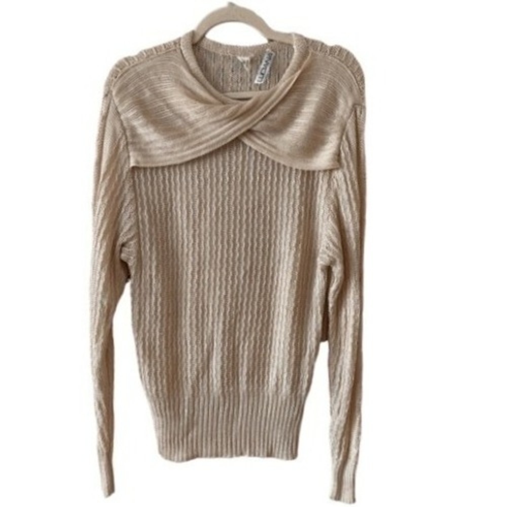 B2 80s VTG LUCIANA Beige Viscose‎ Knit Twist Neck Long Sleeve Sweater